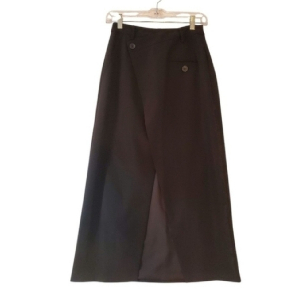 Commense Elegant Black Lined Women Midi Skirt‎ Cutout Detail Buttons Size XS NWT
